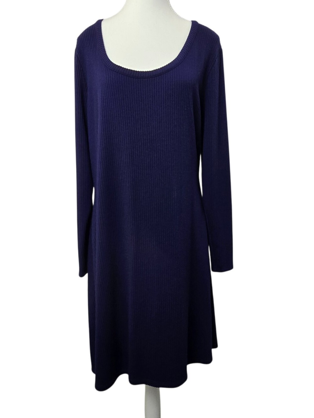 Moiety Navy Blue Ribbed Scoop Neck Fit & Flare A-Line Midi Dress 1X Plus Neutral